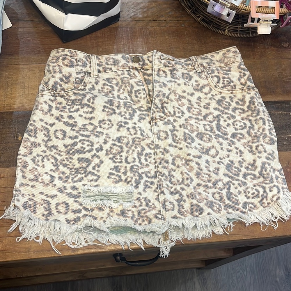 Leopard Denim Skirt Size Medium